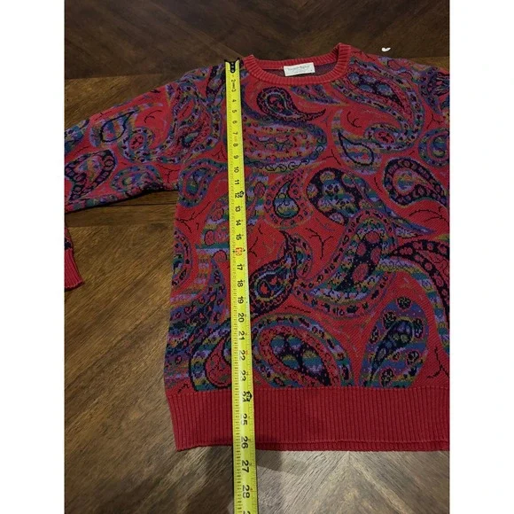 Vintage Tricots St. Raphael Mens S Paisley Crewneck Sweater Red Made in USA |k - Picture 4 of 5
